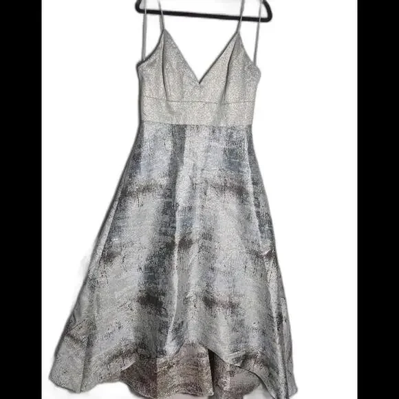 (GB14) NWT Badgley Mischka Metallic Blue Gown, 12